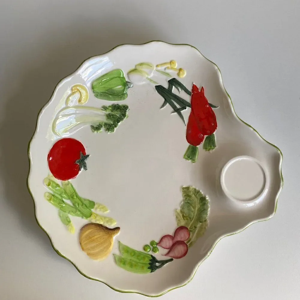 White Porcelain Platter With Colorful Painted Vegetables